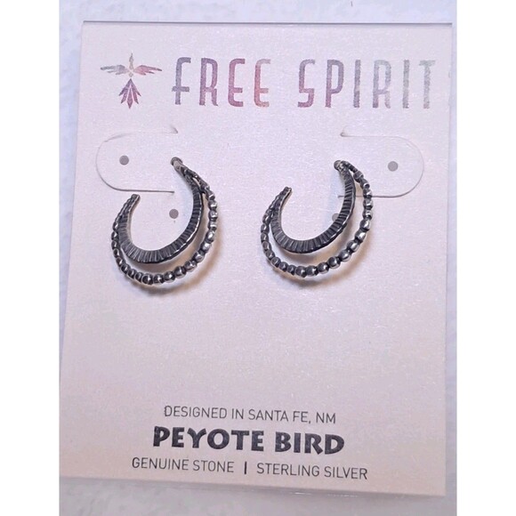 NEW Peyote Bird Free Spirit Sterling Silver Double Hoop Style Earrings Pierced - Picture 1 of 5